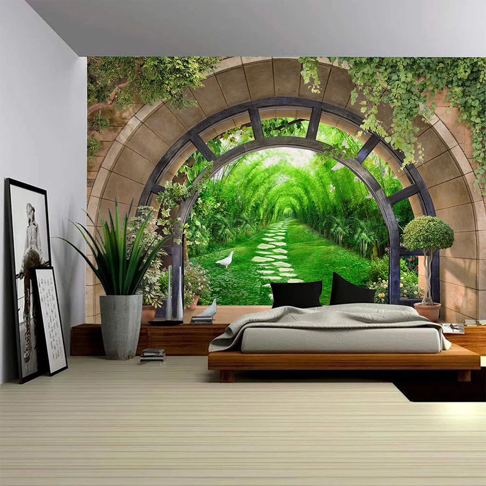 Bow Shaped Door Garden Landscape Tapestry Wall Art Large Mural Decoration Curtains Home Bedroom Living Room Decoration tapestry decor