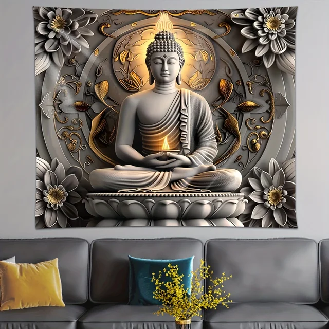 VIKAMA bouddhisme méditation Lotus tapisserie Orientale Zen méditation espace atmosphère salon bouddha moderne maison tapisserie 2