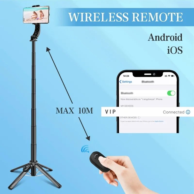 P07 휴대용 휴대폰 삼각대 및 셀카봉, 무선 리모컨 스탠드 삼각대, iPhone/안드로이드와 호환 가능