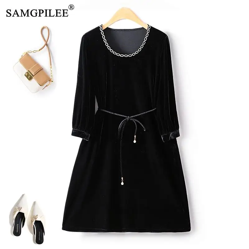 

Женское бархатное платье средней длины, Осень-зима 2023