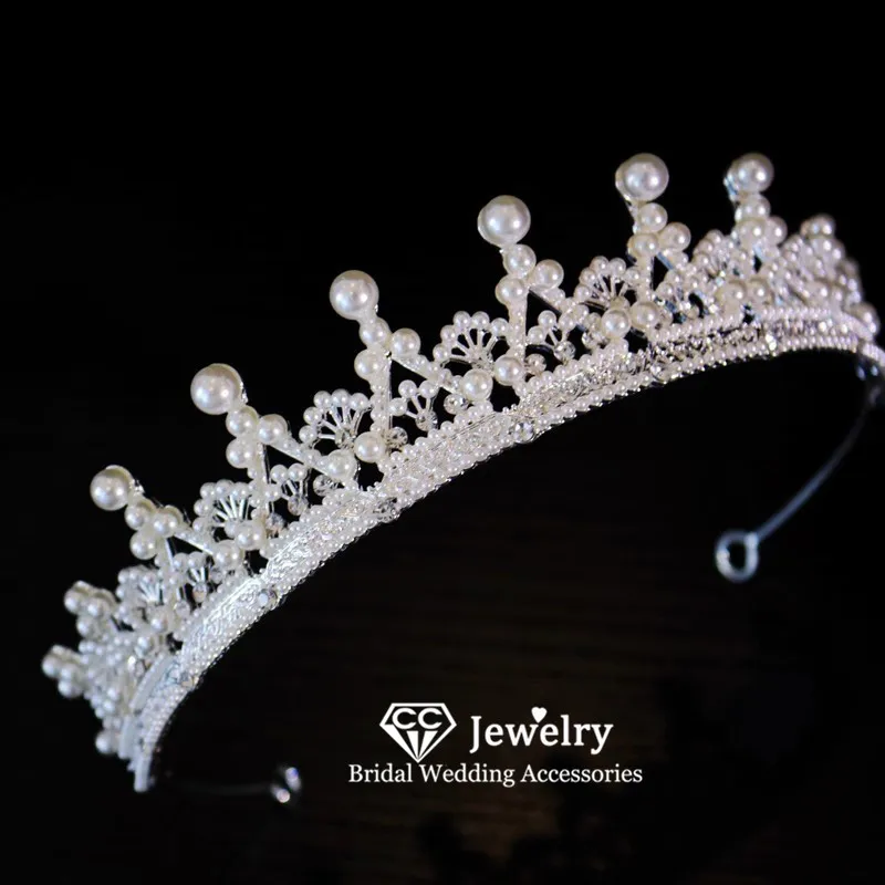 

CC короны для женщин, свадебные аксессуары для волос, свадебное платье, обручальное ювелирное изделие, диадема с искусственным жемчугом, повязки на голову, тиары, подарок FO68
