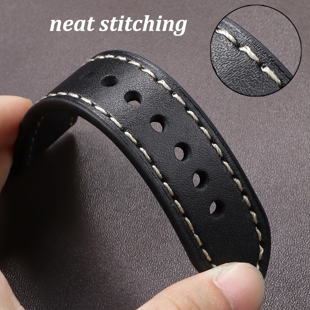 Vintage Matte Polished Genuine Leather Watch Strap - Blue Brown Bracelet