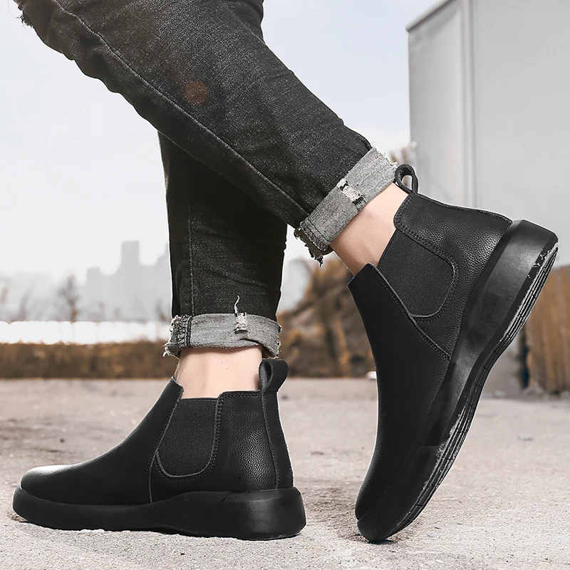 Winter Leder Männer Stiefeletten mit Fell Hohe Quanlity Mann Chelsea Stiefel Outdoor Casual Schuhe Keine-slip High Top männlichen Arbeit Schuhe – Detail 17