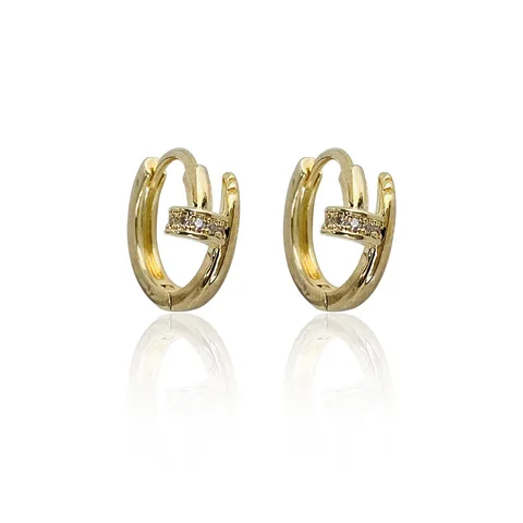 Fashion Cubic Zircon Nail Shape Gold Hoop Earrings for Women Luxury Small Geometric Ear Buckle Earrings Party Jewelry