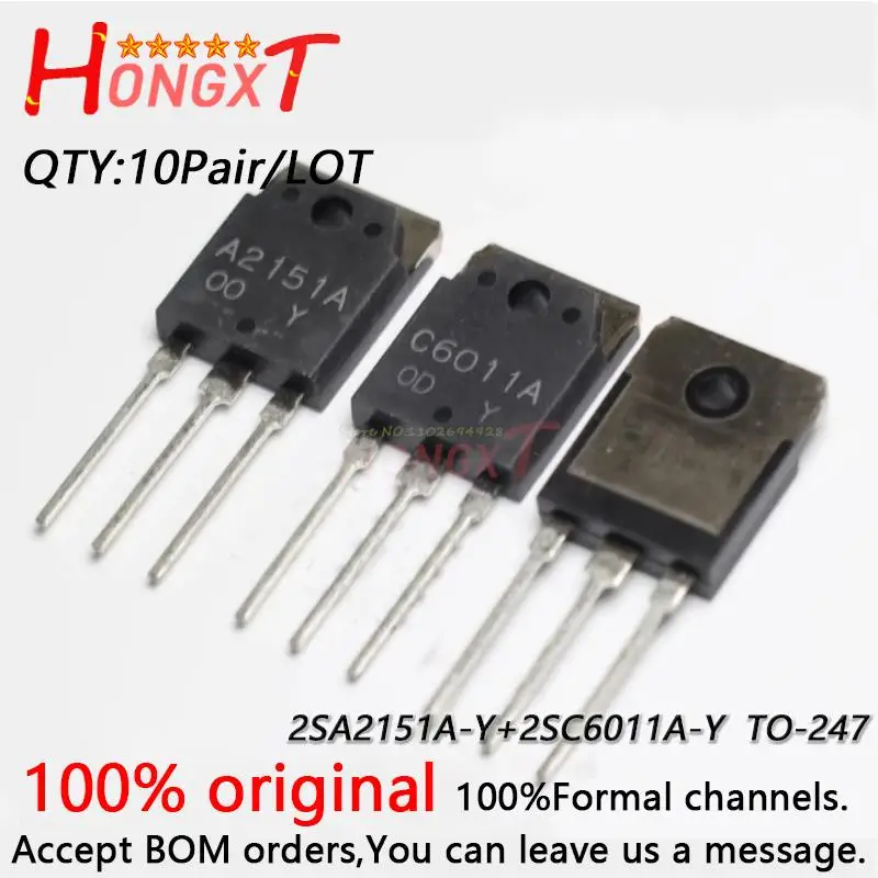 

10Pair 100% NEW Original 2SA2151A-Y 2SC6011A-Y 2SA2151A 2SC6011A A2151A C6011A TO-3P Audio Power Amplifier Pairing.