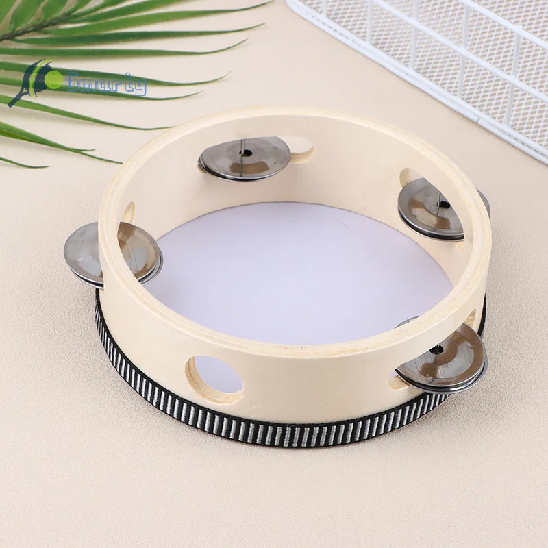 1Pc 15cm Wooden Tambourine Drum Kids Handheld Drum Percussion Musical Instruments Toys For Children Educational Toys