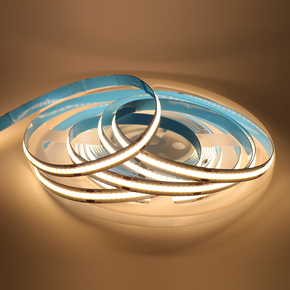 thumbnail image 1 of Tira de luces LED COB de 12 V y 24 V, flexible, de alta densidad, 3000 K, 4000 K, 6000 K, RA90, cinta LED lineal FOB para decoración de cocinas y habitaciones, 1 of 5