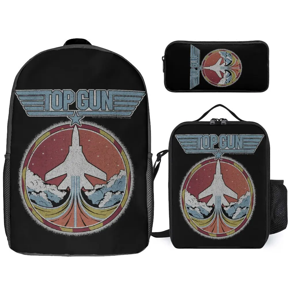 3 In 1 Set 17 Pollici Zaino Borsa Per Il Pranzo Borsa Per Penna Top Gun Jet Patch Logo Vintage Classico Durevole Dentifricio Snug Picnic Unico