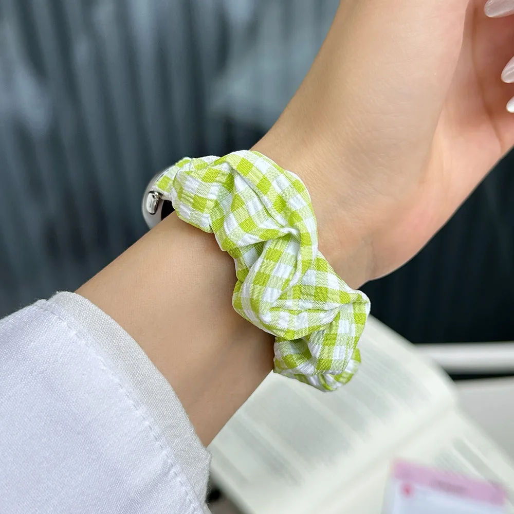 Plaid Fabric Scrunchie Watchband Strap - Blue Sporty & Dressy Bracelet