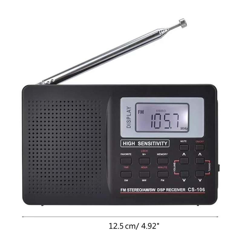 휴대용 미니 라디오 FM/MW/SW 수신기 디지털 시계 이어폰 FM 스테레오 라디오 수신기와 풀 밴드 포켓 라디오