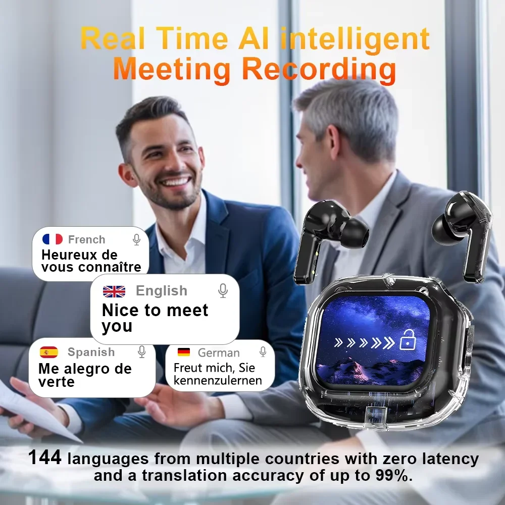 AI translation earbuds with touchscreen and real-time language translation