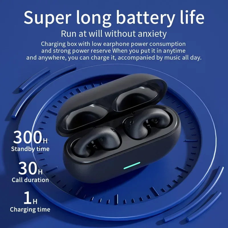 T75 Sport Bone-Conduction Bluetooth 5.3 Earphones HiFi Sound Wireless Headphones Earclip Waterproof Open Ear Headset Earring 6