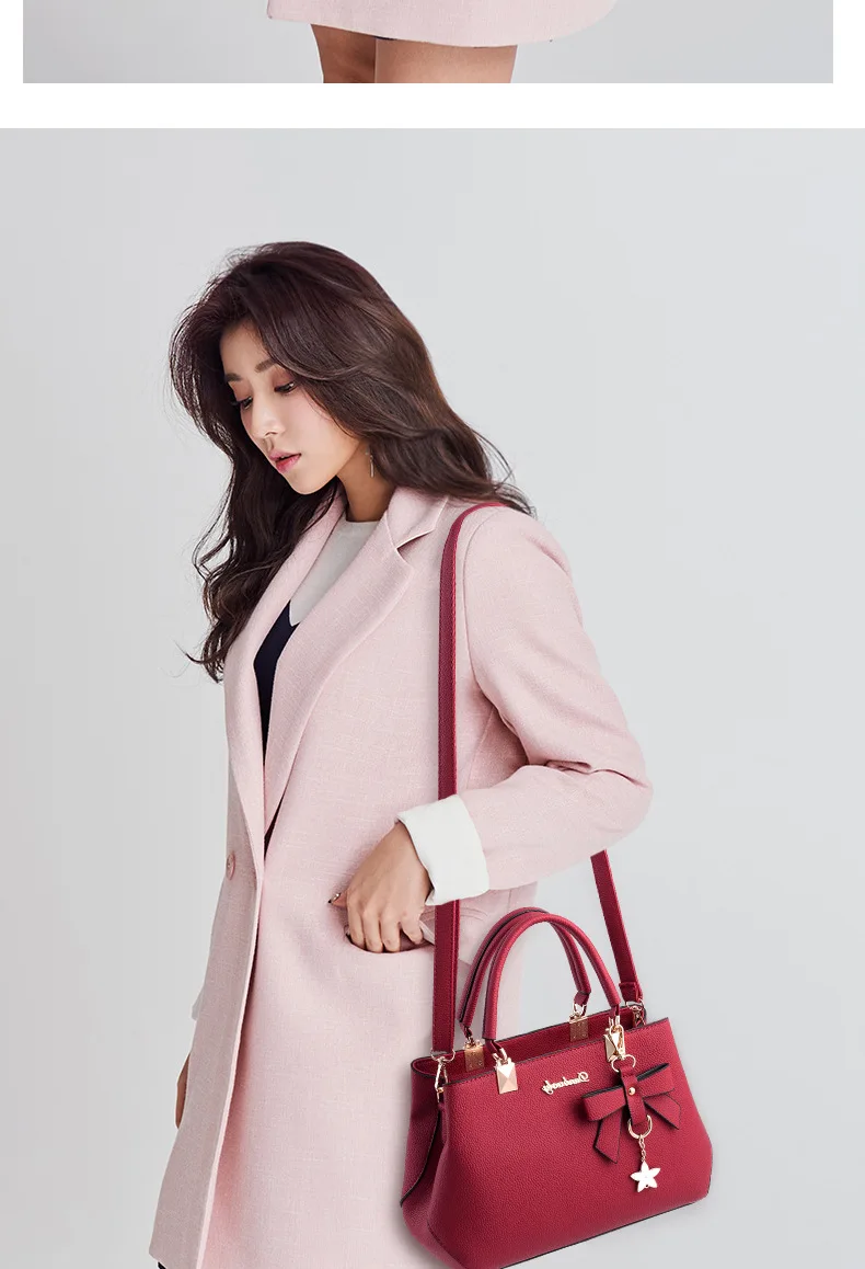Elegant Women Messenger Bags with flower pendant Office Ladies Totes Pure Handbag for female Crossbody Shoulder Bags