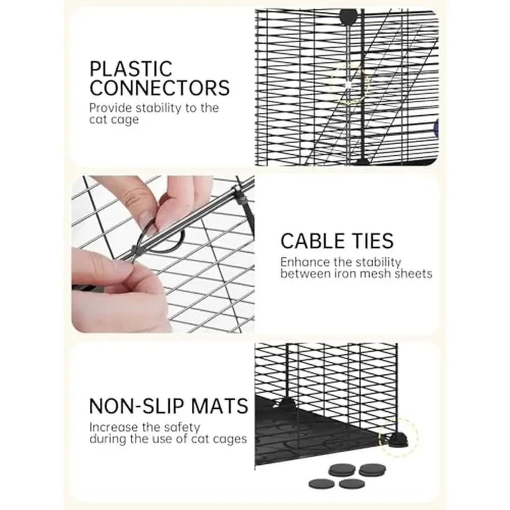 Cat Playpen with Hammock and Toy Ball 3-Tier Indoor Cat Cage 2-3 Cats Easy Assembly Metal Enclosure