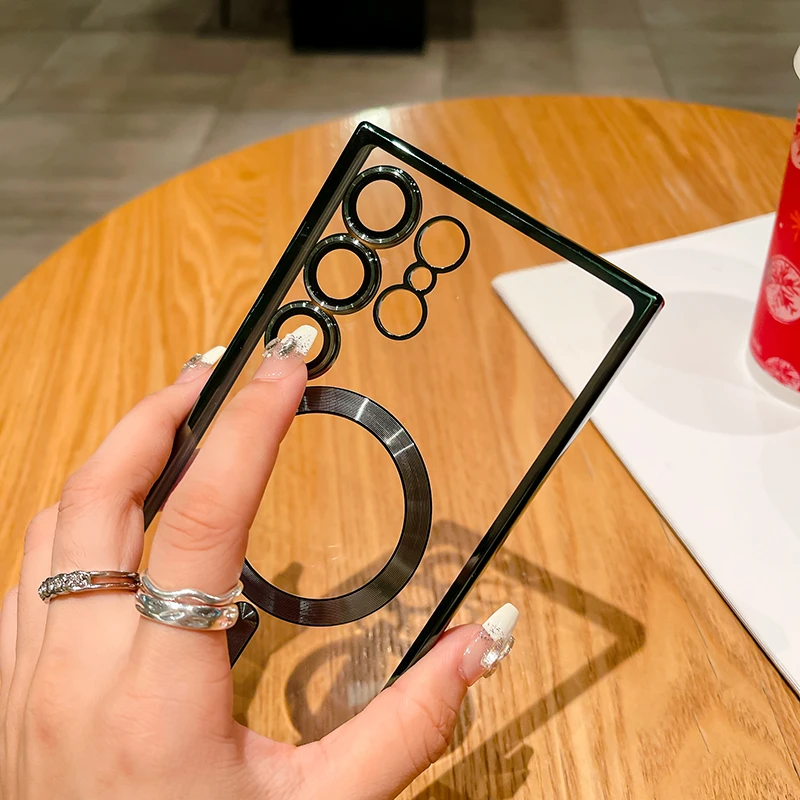 Luxury Plating Shockproof Transparent Phone Case with Lens Protection