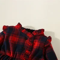 Spring And Autumn Baby Dresses Long Sleeved Casual Plaid Standing Collar Girl Dresses Christmas Red And Black Beautiful Clothes 3