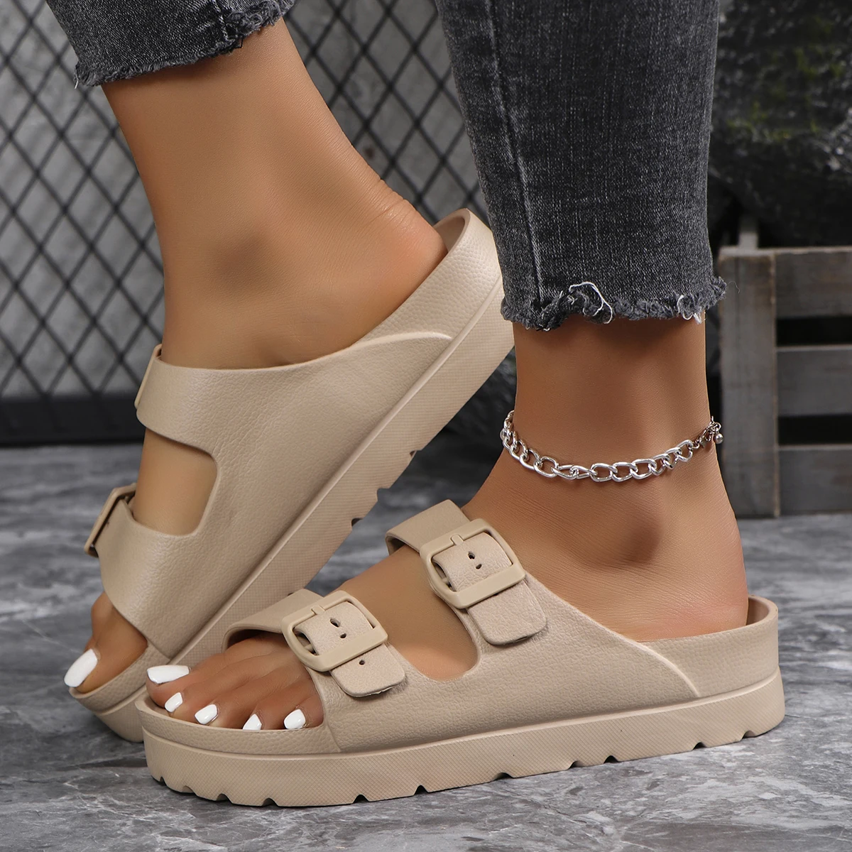 Summer Women Slipper Outdoor Beach Sandals EVA Platform flip flops For House Slides buckle Soft Thick Sole Sandals 6