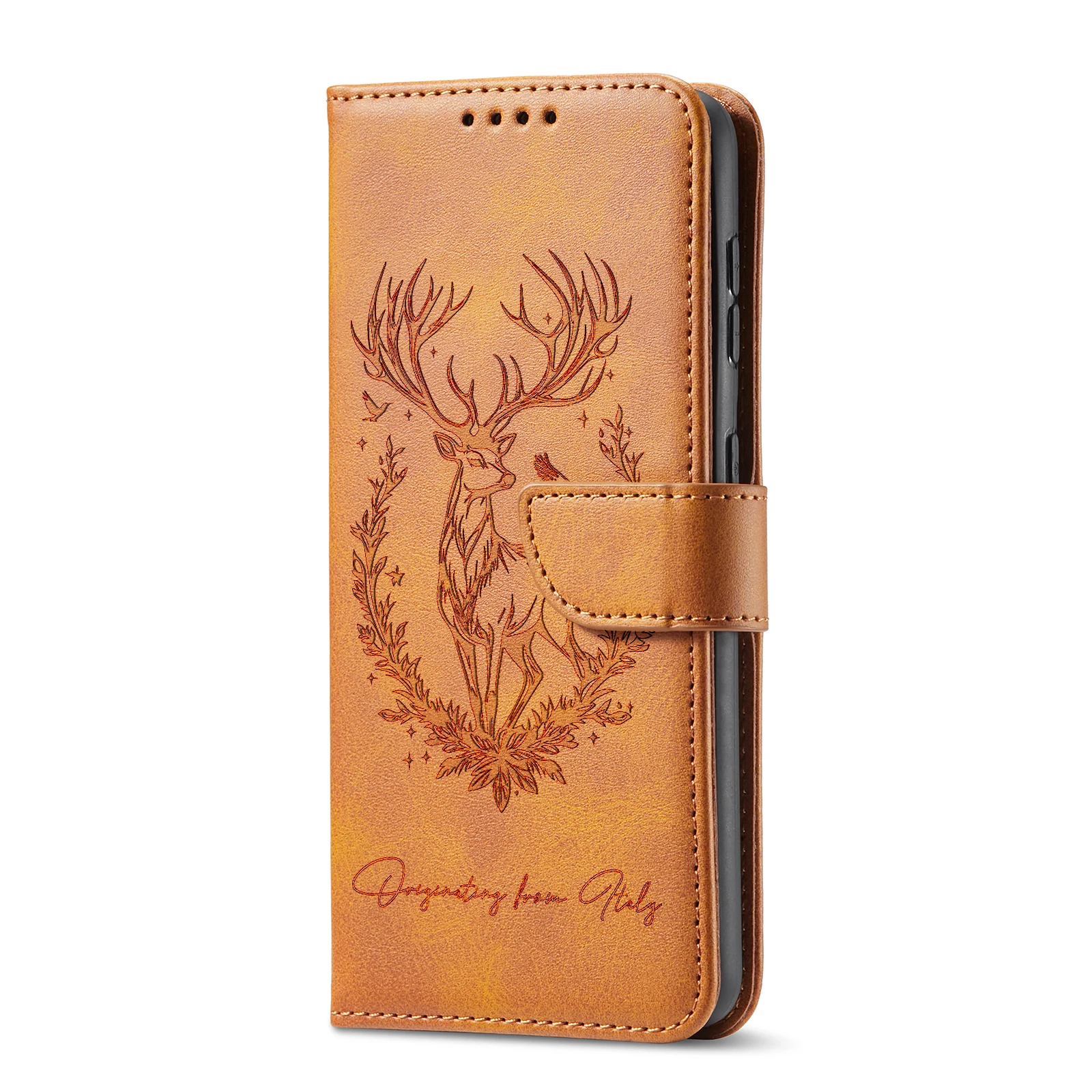 Elegant Leather Flip Case with 3D Deer Design