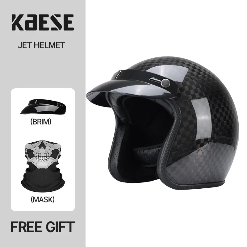 

Vintage Half Open Carbon Fiber Helmet Jet Motocross Accessories Casco Moto Helmet 3/4 Open Face Helmet Four Seasons Capacete