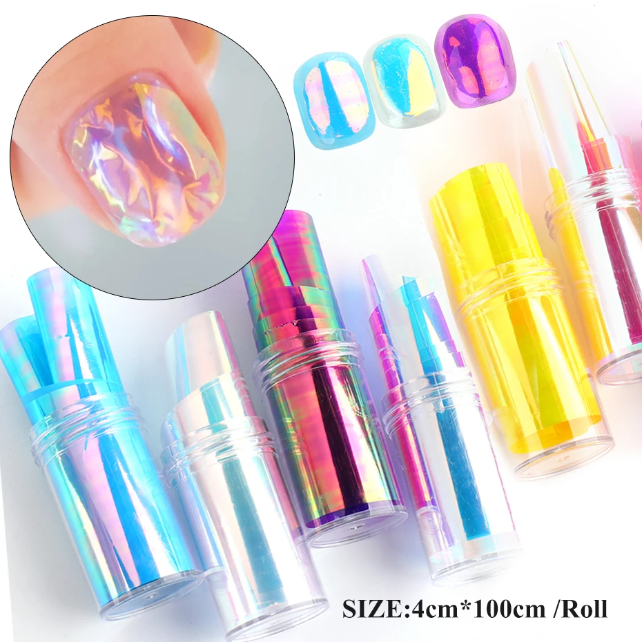 1m /Roll Aurora Glass Nails Foil Ice Cube Cellophane For Nails Broken  Design Transfer Paper Summer Nail Art Decor Tools SA1900-1