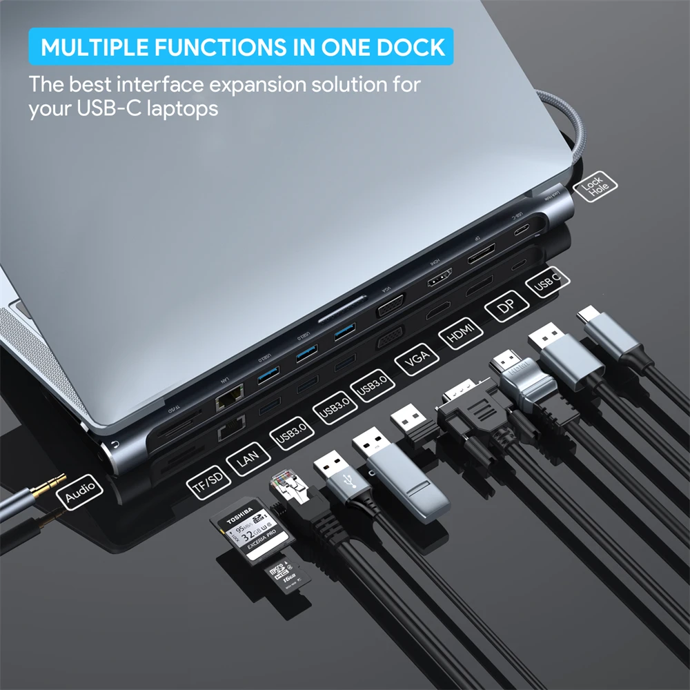 Docking Station Per Laptop Usb C Per Thunderbolt 4/3 Lenovo Dell Asus Type C A Hdmi Dp Vga Pd 100W Hub Usb 3.0 Dock Triplo Display