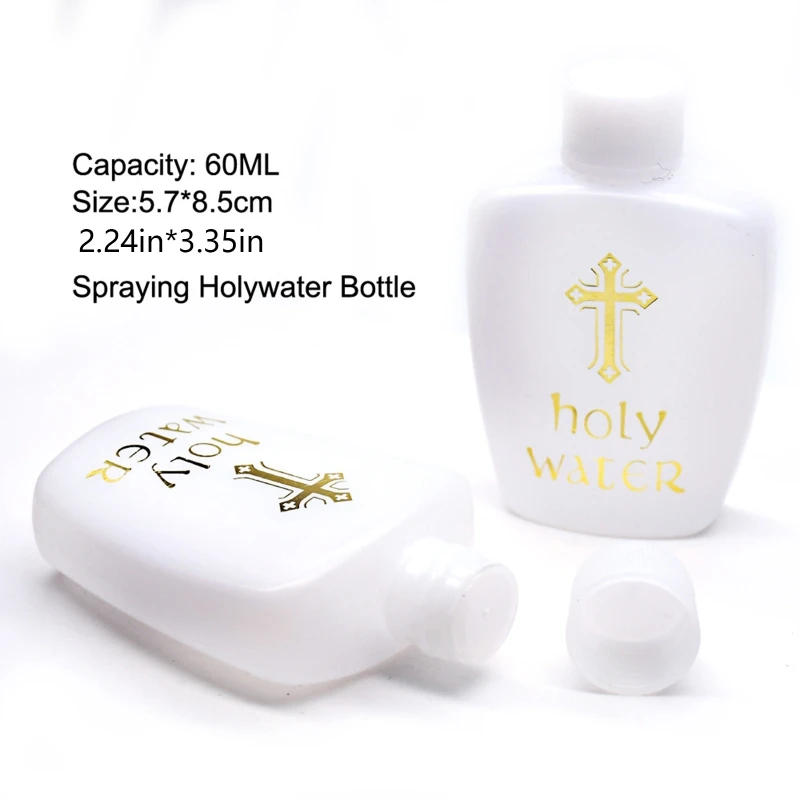 60ml Empty Holy Water Bottle Catholic Travel Size Gold for Cross Holds Container Refillable Catholic Bottle Lourdes Water Bot