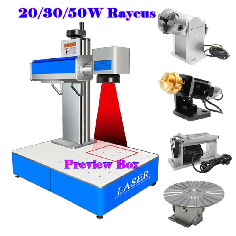 

50W Raycus Fiber Laser Engraving Machine Gold Silver Metal Marking Cutting Engraver with Rotary 20w 30w Stainless Steel Cutter