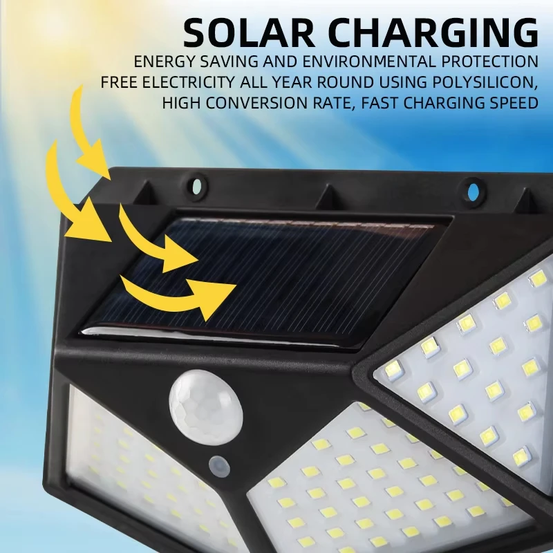 100 LED Solar Wall Light Outdoor Motion Sensor Security Lamp, IP65 Waterproof, 3 Modes, 270° Wide Angle, Wireless Solar Light 5