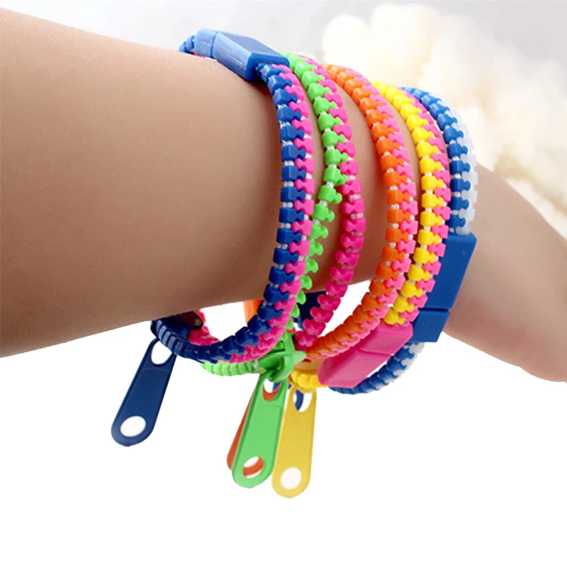 5Pcs Children Friendship Zipper Bracelets 7.5 Inches Sensory Toys Set Neon Colors Birthday Party Favors For Kids Goodie Bags