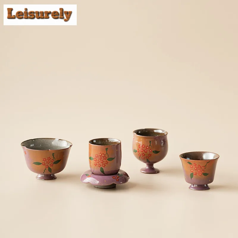 50ml Powder Yin Hand-painted Small Flower Teacup Traditional Tea Bowl Single Cups Tea-tasting Fragrance Cup Jianzhan Master Cups