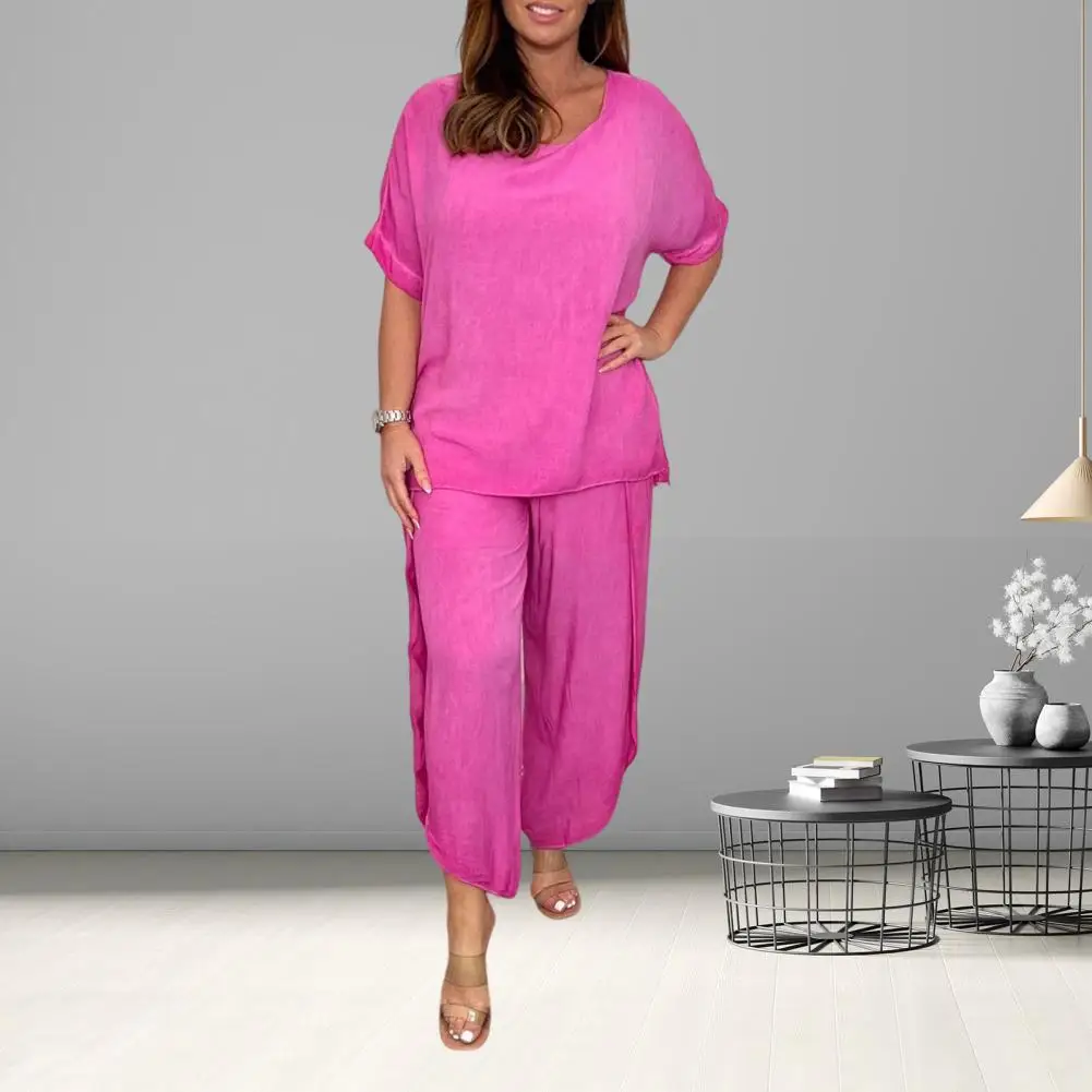 Breathable Casual Suit Women's Casual Two-piece Set O Neck Top Wide Leg Pants for Summer Sleepwear Homewear Summer Spring maternity clothes pregnancy v neck breastfeeding dress childbirth nursing nightdress nightwear pregnancy sleepwear pajama cotton