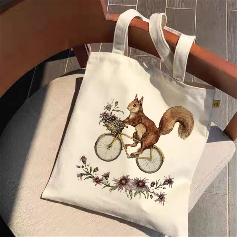 

Cute squirrel cartoon shopping bag shopping bag handbag summer one-shoulder canvas bag large capacity all-match messenger bag cu