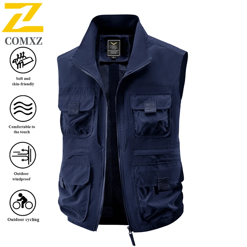 EiAO Vest  Men's Fishing  Multi-Pocket Lightweight Workwear Sleeveless Jacket for Hiking Camping Windproof Water-Resistant 2025