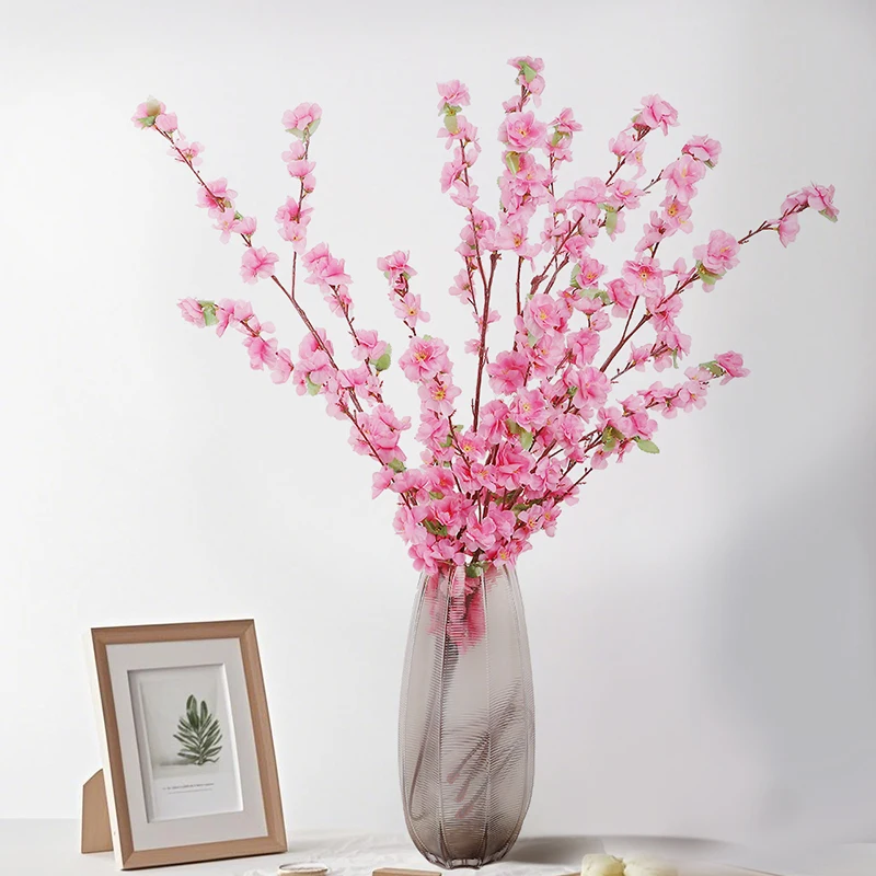 106cm Artificial Peach Blossom Branch Plum Cherry Blossom Silk Flower for Home Room Garden Decoration Wedding Party DIY Vase