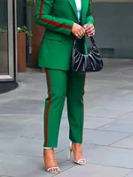 Freeacy 2025 New Women's Casual Blazer Side-striped Green Blazer Coat and High Waist Pants Female Commuter Clothes - Image 2