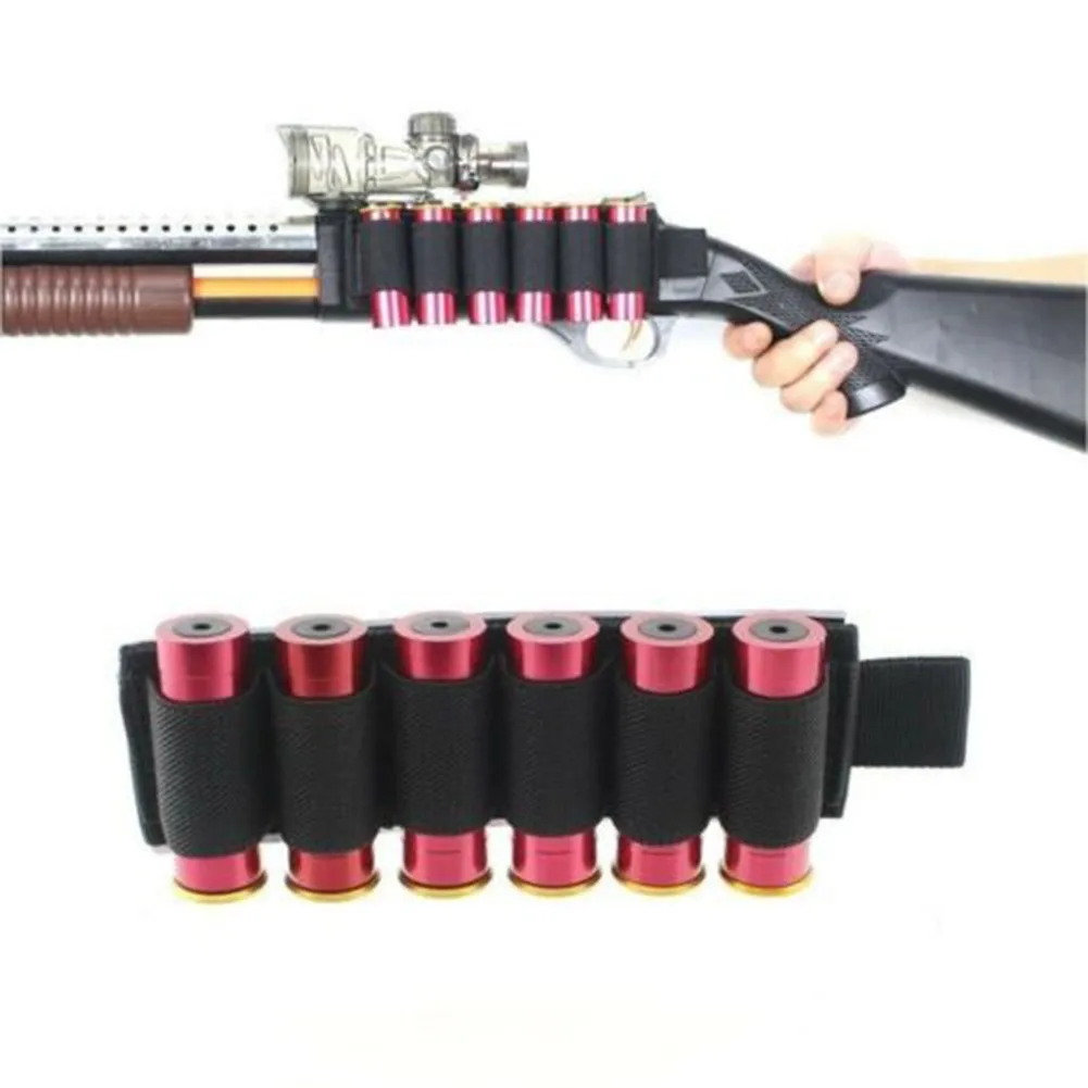

6 Round Hunting MOLLE Shotgun Stock Shell 12 Gauge Holder Ammo Pouch Shot Pistol Gun Bullet Hunting Gun Accessory