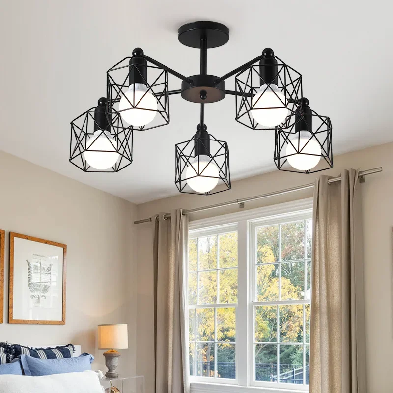 Nordic Style Creative Personality Bedroom Simple Iron Multi-head Ceiling Lamp Led Living Room Ceiling Lamp Modern Study Lighting