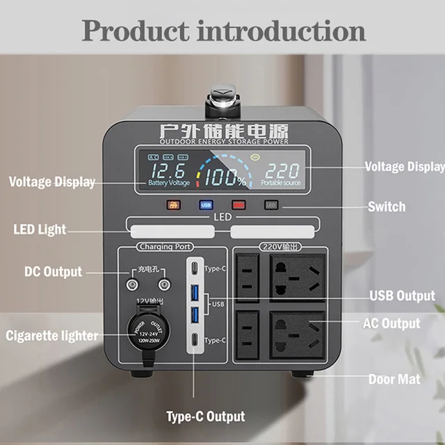 BYGD Portable Power Station 2000W Solar Electric Generator Fast Charging 220V Powerful Power Banks 2160Wh Lifepo4 Battery 12V DC 6