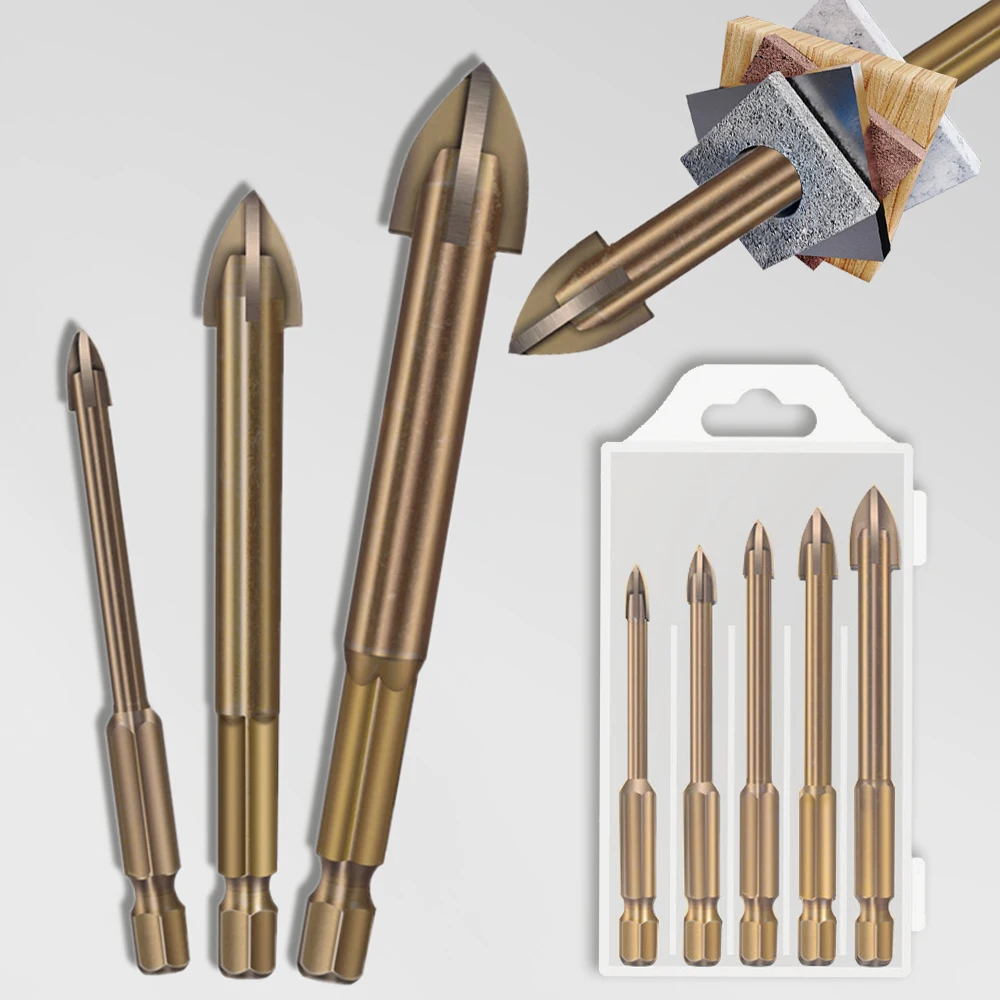 Cemented Carbide Cross Hex Tile Glass Ceramic Drill Bits Set Efficient Universal Drilling Tool Hole Opener for Wall drill bit set drill bits drill bit 5/6Pcs Set