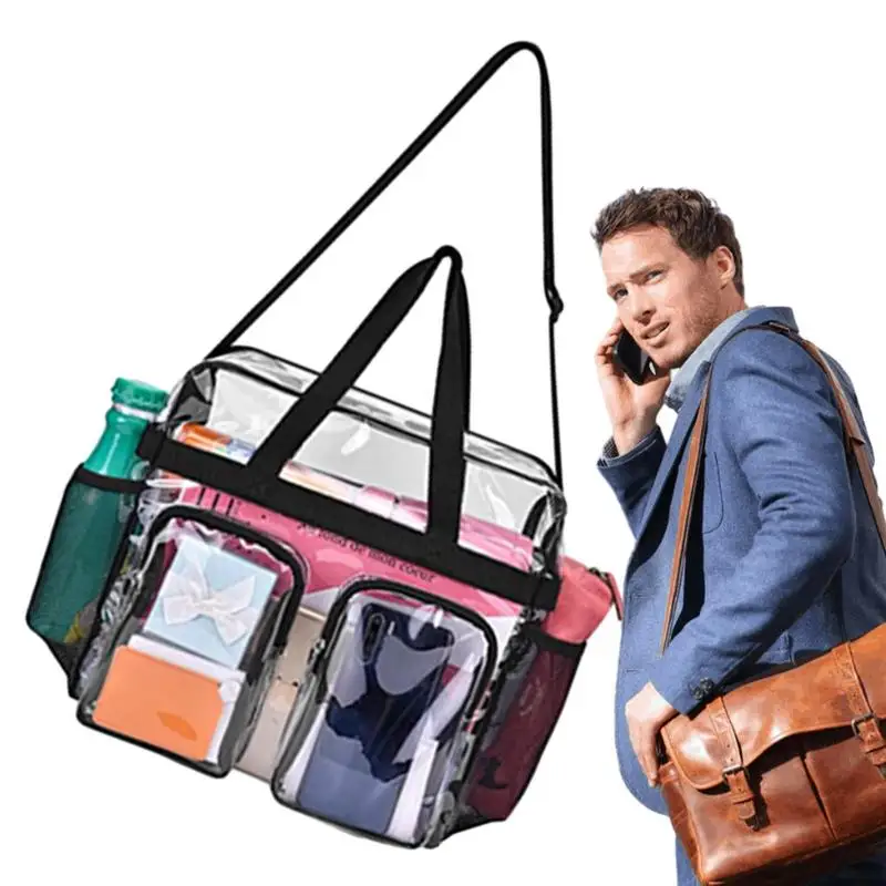 

Travel Tote Bags Clear Zippered Toiletry Bags Multi-pocket Transparent Transparent Handbag With Two External Front Pockets