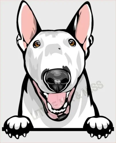 For BULL TERRIER Peeking Dog Breed Color Window Laptop Mug Sticker w/proof