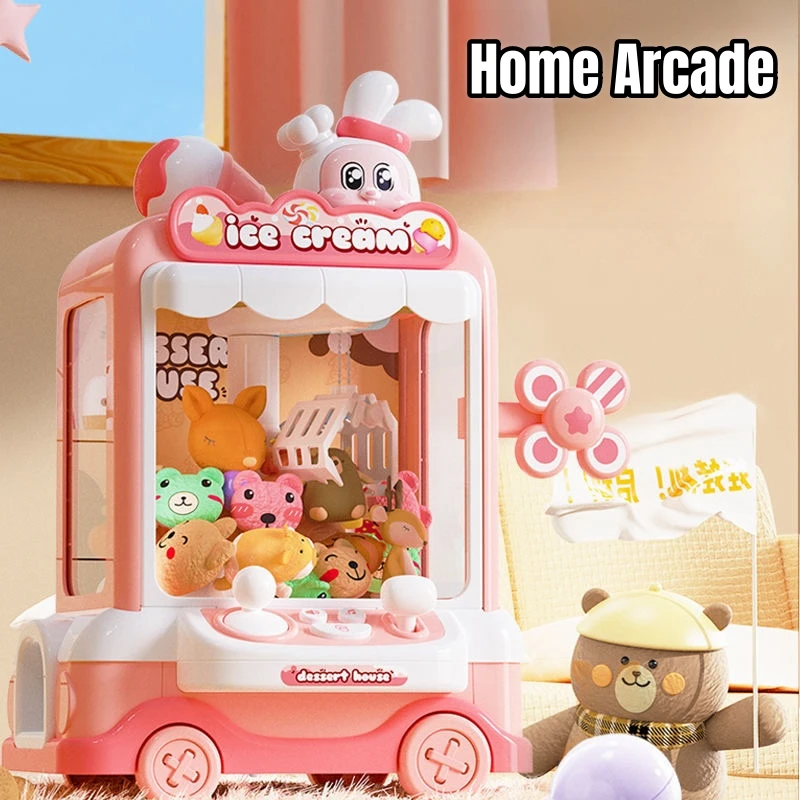 Kids Mini Claw Machine Cartoon DIY Prizes Gashapon Plush Doll Arcade Crane Vending Machine for Children Birthday Christmas Gifts 3