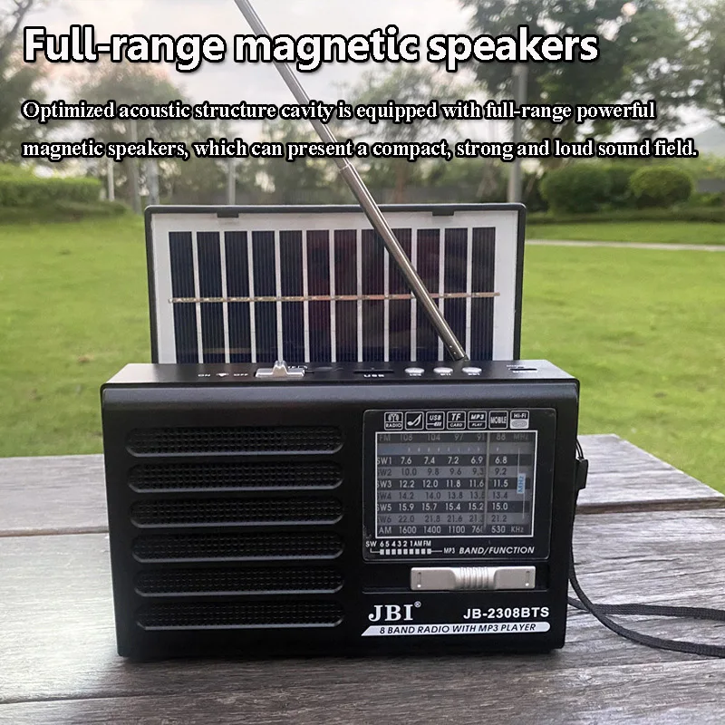 Mini Portable FM AM SW Radio Solar Charging Emergency Radios Wireless Bluetooth Speaker MP3 Music Player Support TF Card U Disk