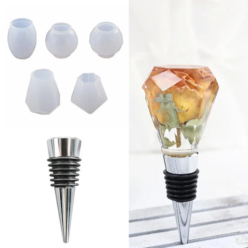 5PcsRedWineStopperSiliconeMoldCrystalResinMouldForDIYBottle