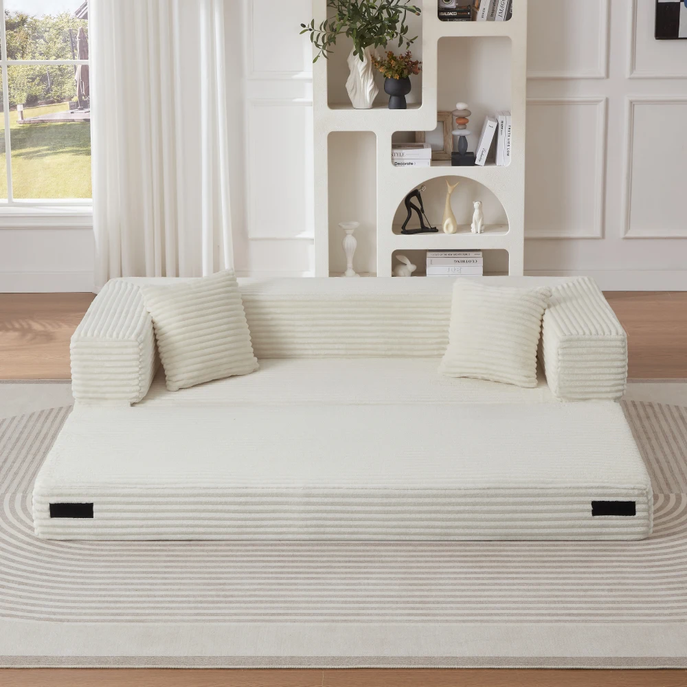 Modernes Cord-Sofa im modischen Look, zweilagiges, einzigartiges Design, umwandelbar in ein Bett, ideal für Apartments und große Räume. – Detail 27