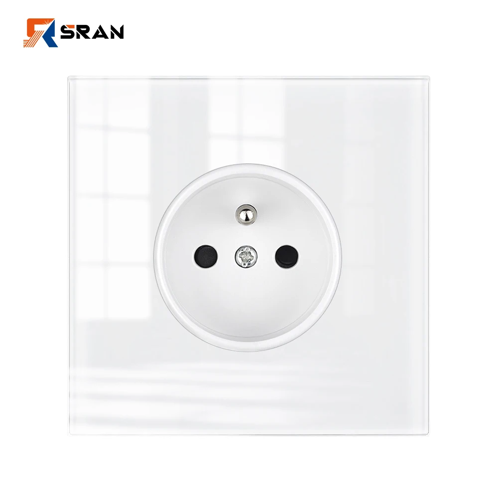 ปลั๊กไฟฝรั่งเศส,16A ปลั๊กไฟฟ้ามาตรฐาน EU สีขาวกระจกเต็มแผงคริสตัลแก้วคริสตัลผนังซ็อกเก็ตฝรั่งเศส SRAN 1