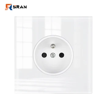 ปลั๊กไฟฝรั่งเศส,16A ปลั๊กไฟฟ้ามาตรฐาน EU สีขาวกระจกเต็มแผงคริสตัลแก้วคริสตัลผนังซ็อกเก็ตฝรั่งเศส SRAN 1
