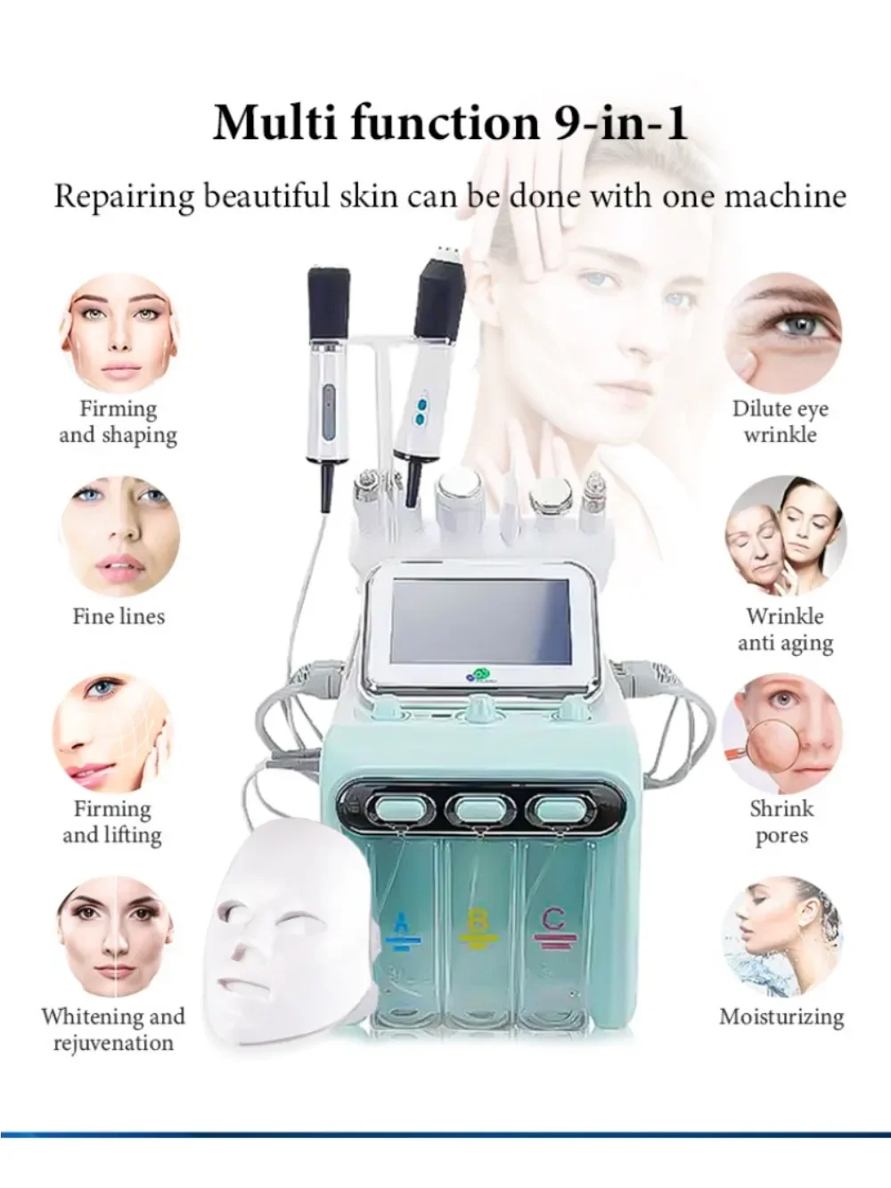 Newest 9 in1 Skin Beauty Cleansing Facial Hydrogen Oxygen Bubble Machine for Deep Hydration Skin Tightening & Rejuvenation