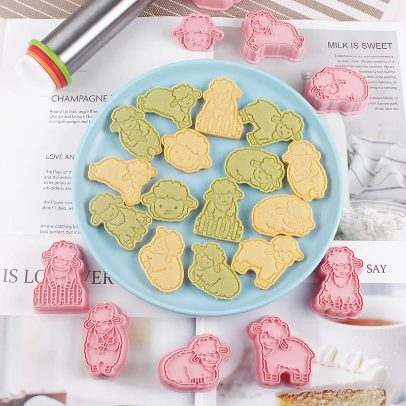8Pcs/Set Cute Sheep Cookie Cutter Mold Creative Biscuit Stamp Embossers DIY Icing Cookie Fondant Cake Baking Accessories cookie cutter cookie mould fondant cutter pastry cutter