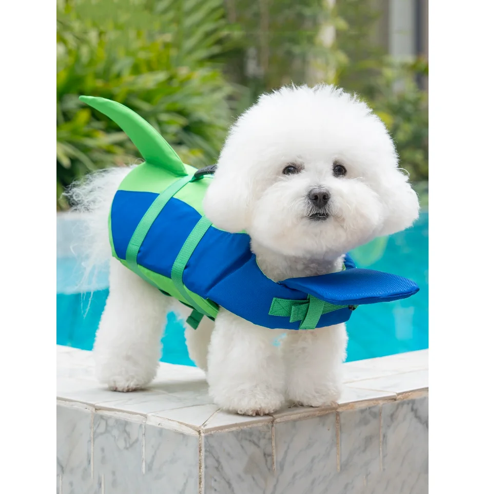 강아지 구명조끼, 귀여운 상어 모양 수영/보트용 구명조끼, 뛰어난 부력과 구조 손잡이, 조절 가능한 플로팅 기능
